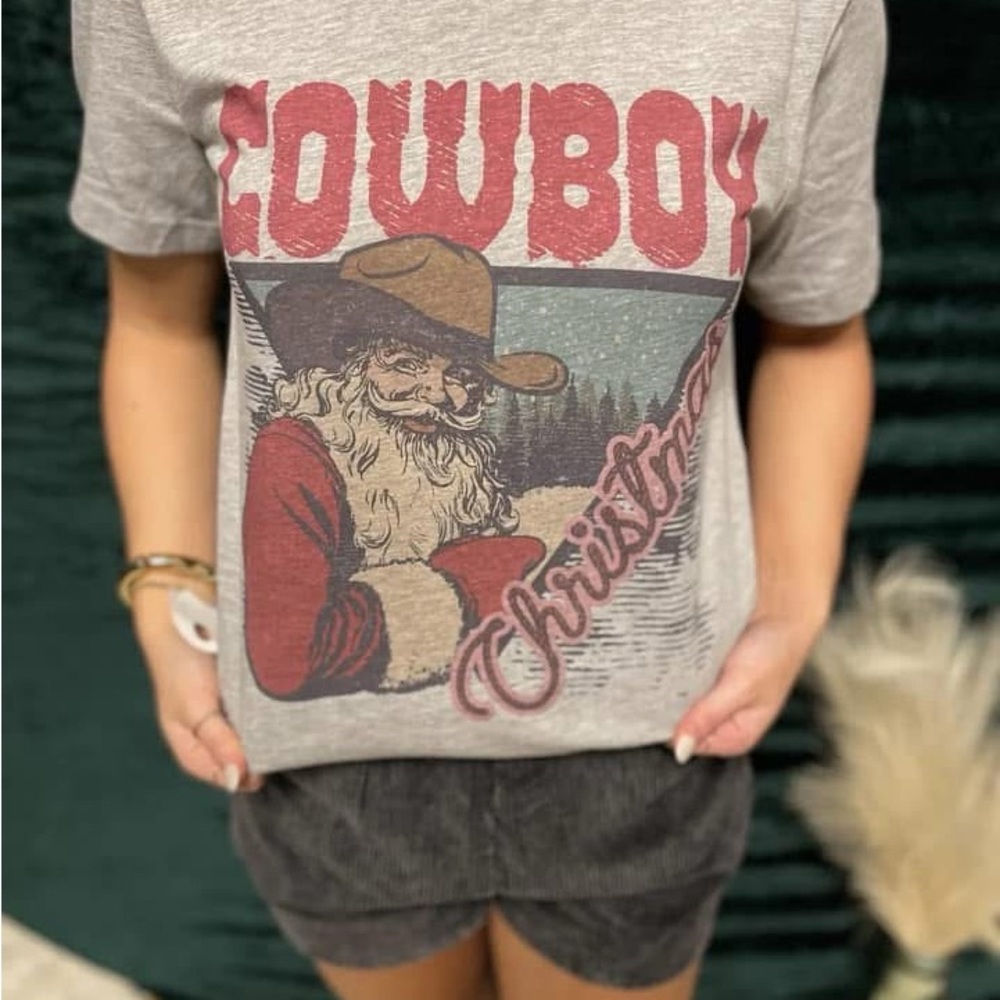Cowboy Christmas T-Shirt - Gray